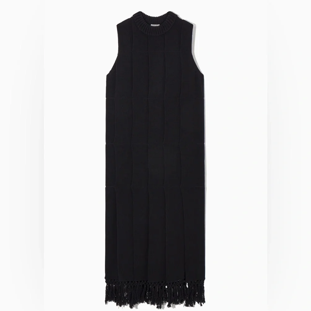 COS Fringed Panelled Wool Midi Dress black tassel knit  designer minimal sweater - Picture 7 of 15
